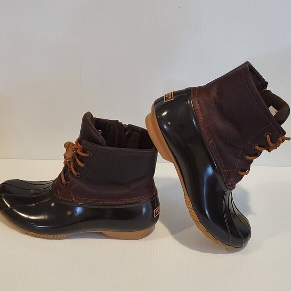 Sperry Women's 9M Duck Saltwater Leather Boots Brown Waterproof In Box Excellent - Picture 4 of 15